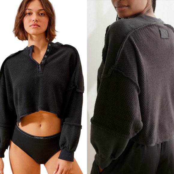 Urban Outfitters Tops - Urban Outfitters UO Out From Under Mel Cozy Pieced Henley Top Black S